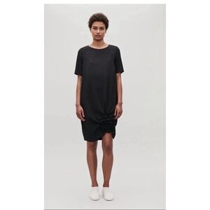 Womens COS LBD Shift Dress Size 4 Gathered Detail Office Casual Knee Length SS